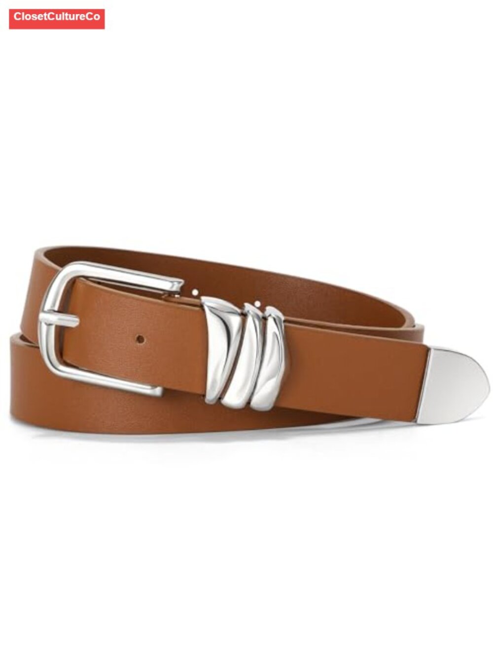 Women's Faux Leather Belt Silver Buckle Fashion Waist Jeans Dress